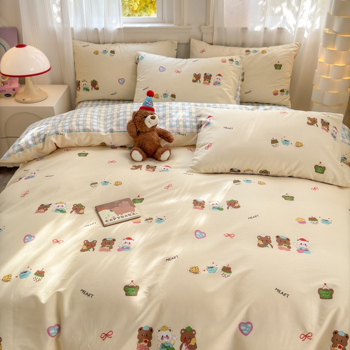 91家纺网 家纺一手货源 找家纺 清雅福 2025全棉13372小清新四件套和单品早春系列第一批 - 单被套 三只小熊