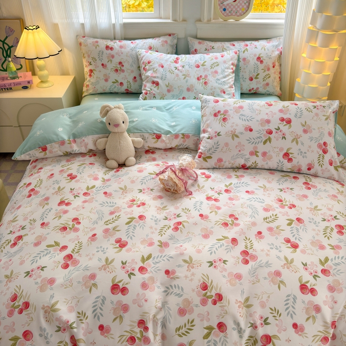 91家纺网 家纺一手货源 找家纺 清雅福 2025全棉13372小清新四件套和单品早春系列第一批-四件套 繁樱似梦