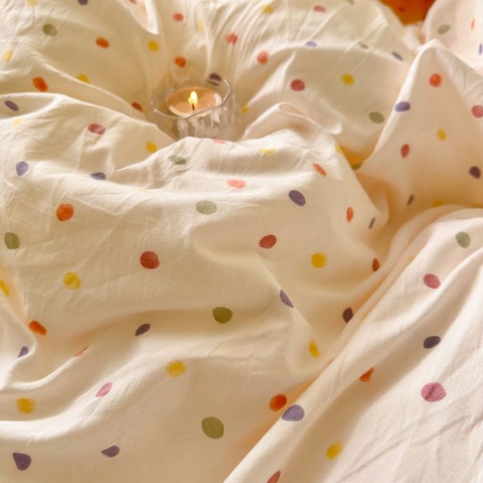 91家纺网 家纺一手货源 找家纺 慕澄家纺 2025新款法式浪漫风花边款水洗棉四件套 花边款-奶油波点