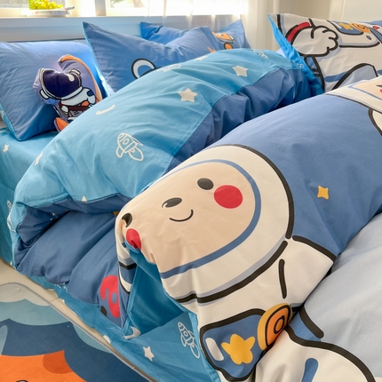 孩子王家纺 2025新款亲肤活性小版纯棉专版太空人卡通学生儿童宿舍四件套系列 漫游太空