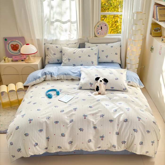 91家纺网 家纺一手货源 找家纺 清雅福 2025全棉13372小清新四件套和单品早春系列第一批 - 单被套 跳跳象