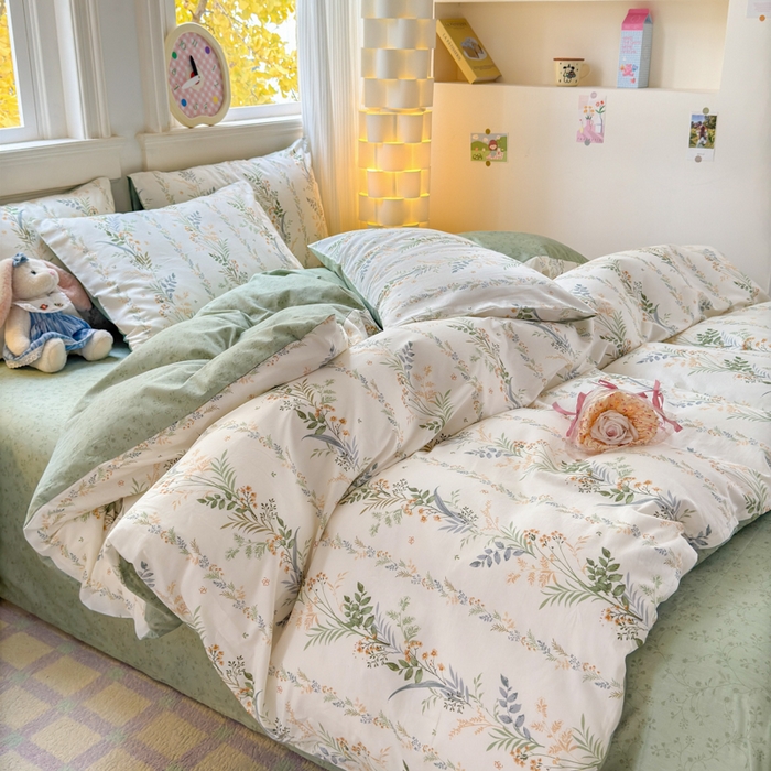 91家纺网 家纺一手货源 找家纺 清雅福 2025全棉13372小清新四件套和单品早春系列第一批 - 单被套 佰草集
