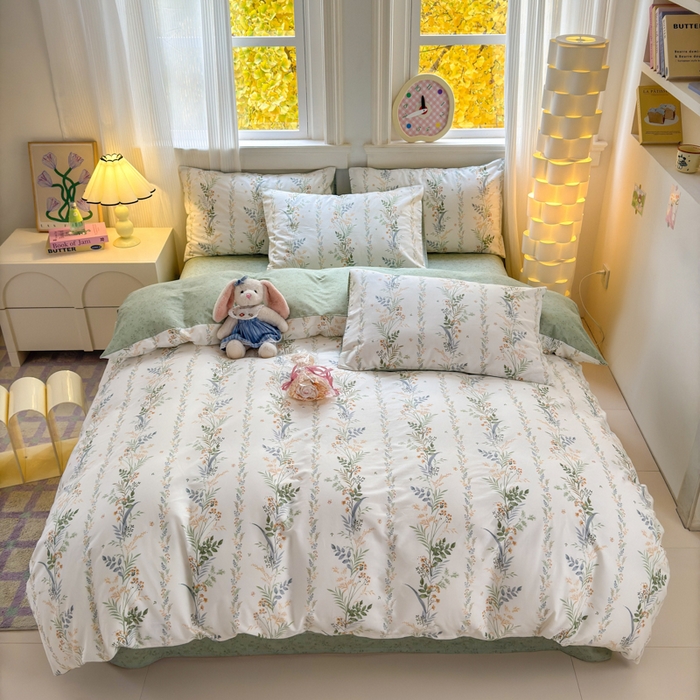 91家纺网 家纺一手货源 找家纺 清雅福 2025全棉13372小清新四件套和单品早春系列第一批-单枕套 佰草集