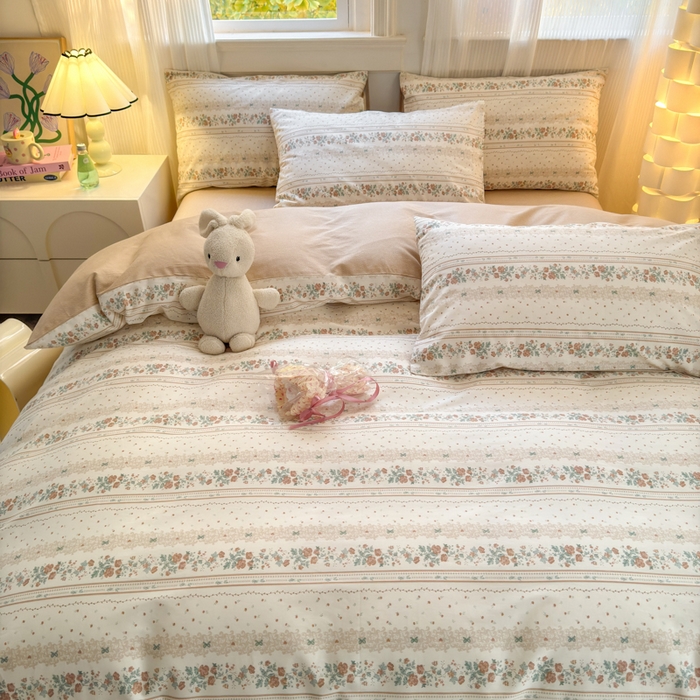 91家纺网 家纺一手货源 找家纺 清雅福 2025全棉13372小清新四件套和单品早春系列第一批 - 单被套 秋日攻瑰