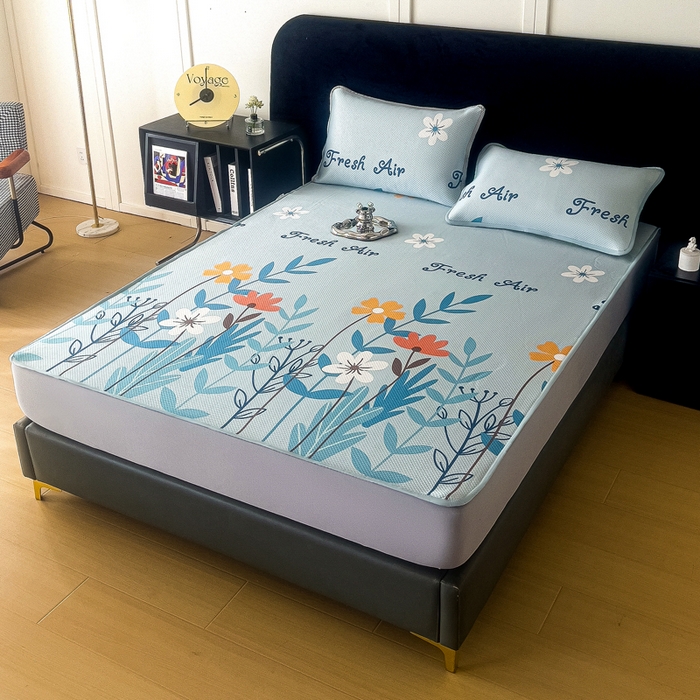 91家纺网 家纺一手货源 找家纺 阿牛席业 2025新款凉感印花软席系列二床笠款 花园妙想