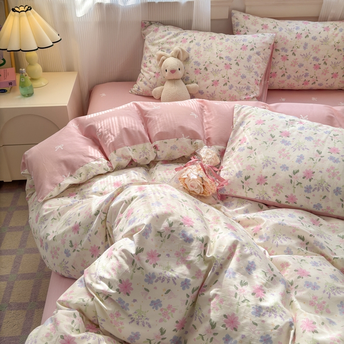 91家纺网 家纺一手货源 找家纺 清雅福 2025全棉13372小清新四件套和单品早春系列第一批-四件套 蝶语