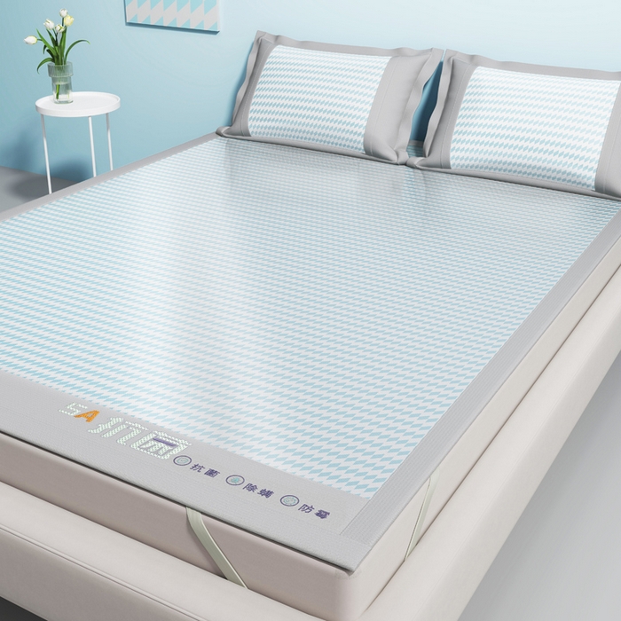 91家纺网 家纺一手货源 找家纺 2025新款冰柔凉席系列-抗菌菱格系列+抗菌良品系列 抗菌菱格-蓝色（条席款）