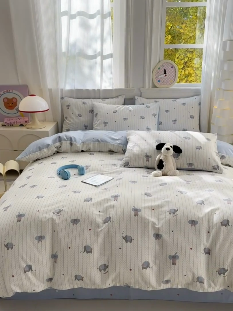 91家纺网 家纺一手货源 找家纺 清雅福 2025全棉13372小清新四件套和单品早春系列第一批-四件套 跳跳象