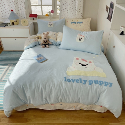 91家纺网 家纺一手货源 找家纺 （总）顾里家纺 2025新款ins少女心毛巾绣云朵棉四件套