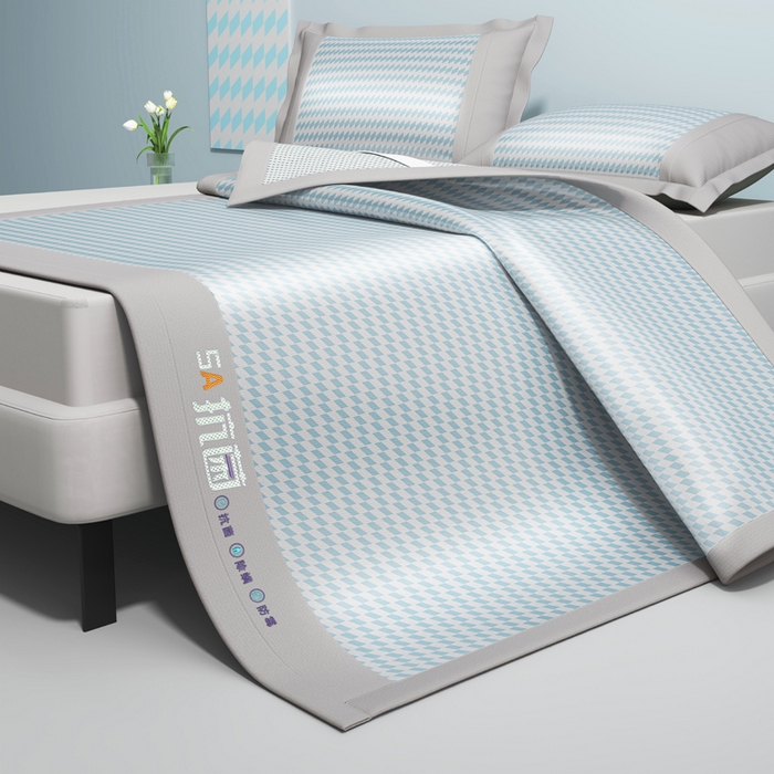 91家纺网 家纺一手货源 找家纺 2025新款冰柔凉席系列-抗菌菱格系列+抗菌良品系列 抗菌菱格-蓝色（条席款）