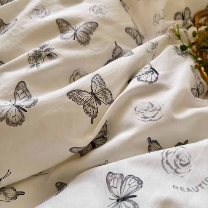 91家纺网 家纺一手货源 找家纺 慕澄家纺 2025新款法式浪漫风花边款水洗棉四件套 花边款-蝶恋