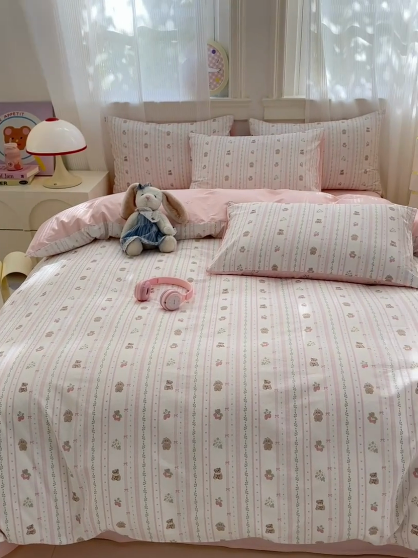 91家纺网 家纺一手货源 找家纺 清雅福 2025全棉13372小清新四件套和单品早春系列第一批-四件套 心动萌趣