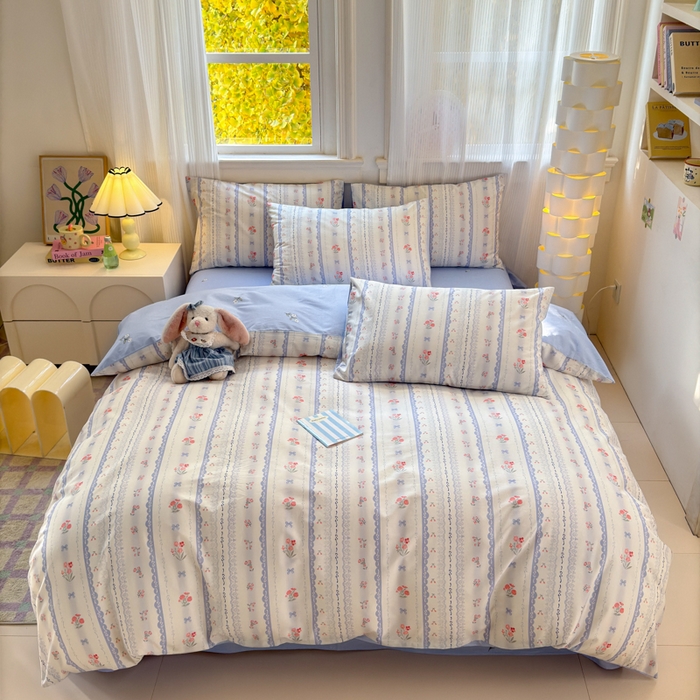 91家纺网 家纺一手货源 找家纺 清雅福 2025全棉13372小清新四件套和单品早春系列第一批 - 单被套 攻瑰收藏