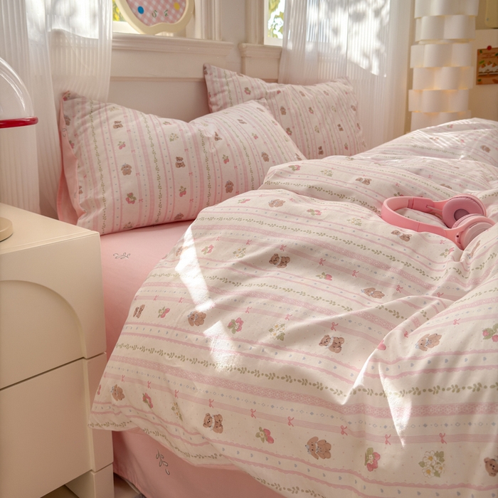 91家纺网 家纺一手货源 找家纺 清雅福 2025全棉13372小清新四件套和单品早春系列第一批 - 单被套 心动萌趣