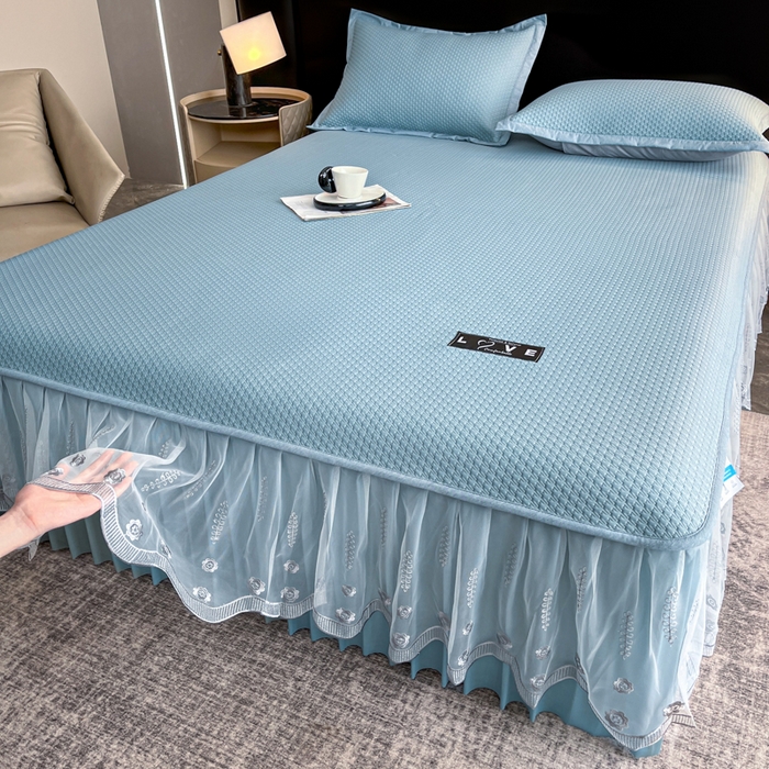 91家纺网 家纺一手货源 找家纺 阿牛席业 2025新款脱卸床裙系列  初语-蓝色(脱卸床裙)