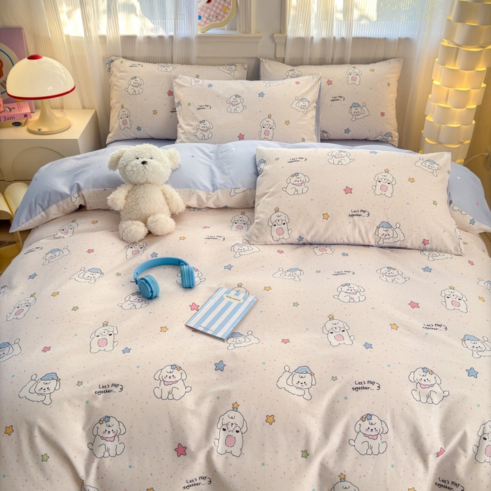 91家纺网 家纺一手货源 找家纺 清雅福 2025全棉13372小清新四件套和单品早春系列第一批 - 单被套 小诗朵朵