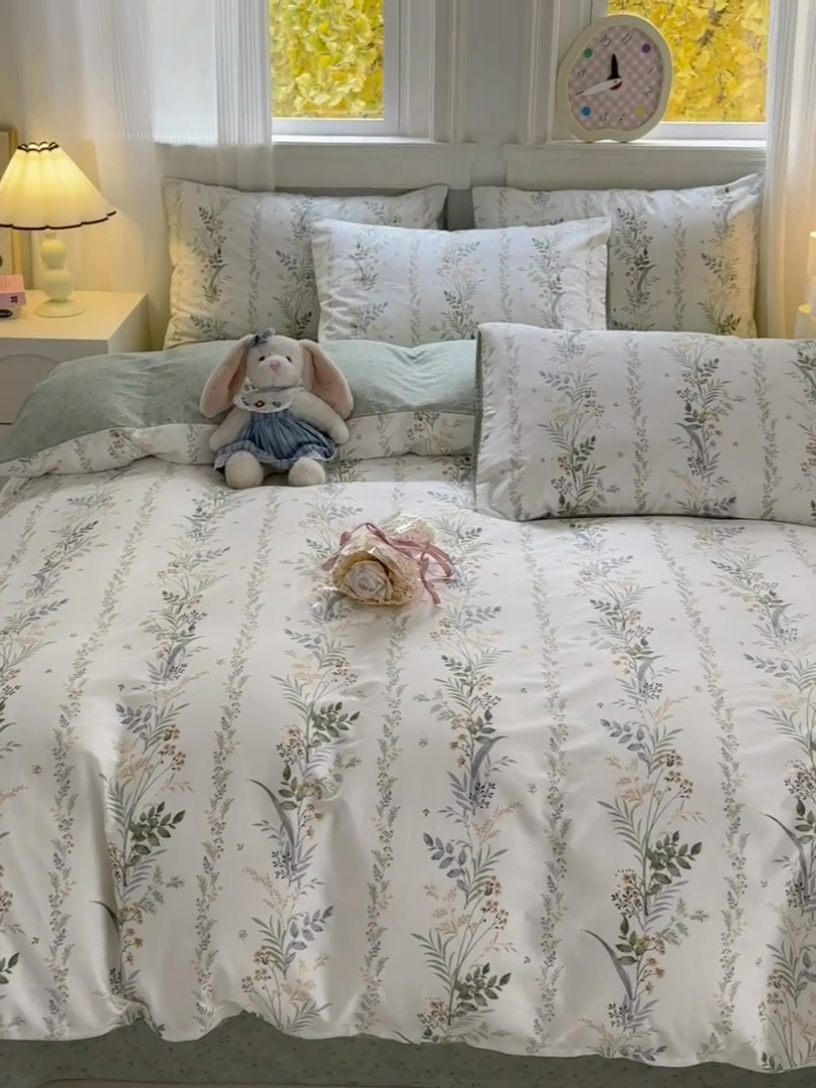 91家纺网 家纺一手货源 找家纺 清雅福 2025全棉13372小清新四件套和单品早春系列第一批-四件套 佰草集