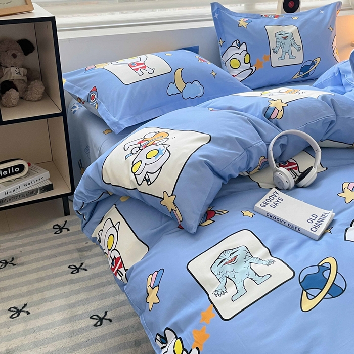 91家纺网 家纺一手货源 找家纺 蘭菲家纺 2025新款经典奥特曼小版全棉印花四件套 太空游