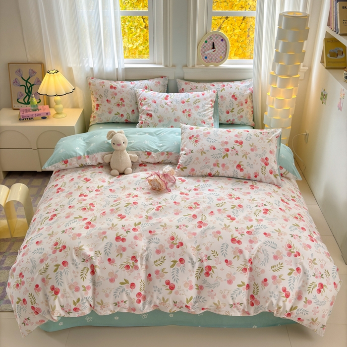 91家纺网 家纺一手货源 找家纺 清雅福 2025全棉13372小清新四件套和单品早春系列第一批-单枕套 繁樱似梦