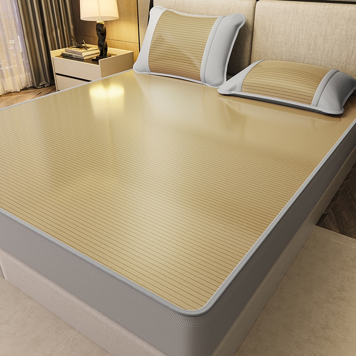 91家纺网 家纺一手货源 找家纺 阿牛席业 2025新款水洗冰晶系列-小边床笠款 水云间-咖-床笠反面无纺布款