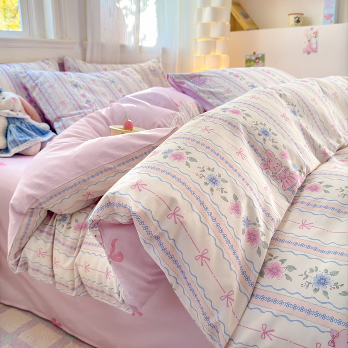 91家纺网 家纺一手货源 找家纺 清雅福 2025全棉13372小清新四件套和单品早春系列第一批-单枕套 小铃花免