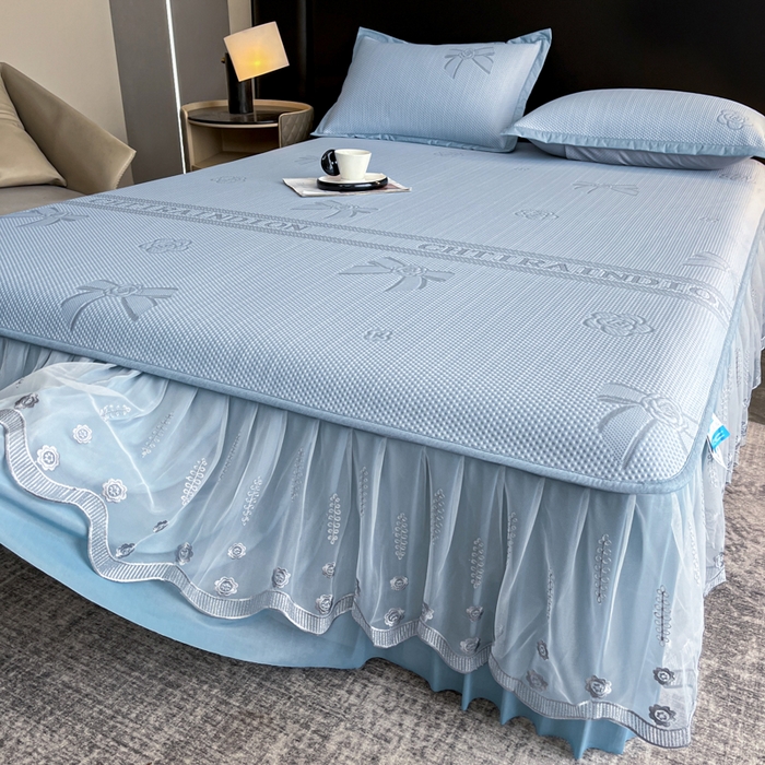 91家纺网 家纺一手货源 找家纺 阿牛席业 2025新款脱卸床裙系列  蝴蝶结-蓝(脱卸床裙)