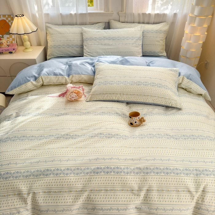 91家纺网 家纺一手货源 找家纺 清雅福 2025全棉13372小清新四件套和单品早春系列第一批 - 单被套 西海岸