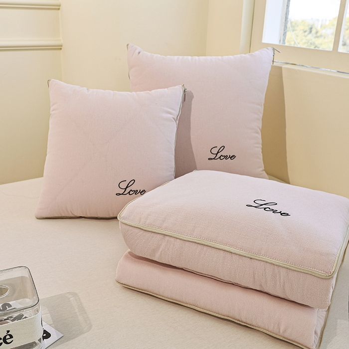 91家纺网 家纺一手货源 找家纺 番茄+ 2025新款全棉麻感纯色抱枕被 粉玉