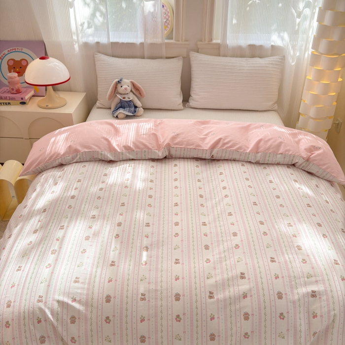 91家纺网 家纺一手货源 找家纺 清雅福 2025全棉13372小清新四件套和单品早春系列第一批-四件套 心动萌趣