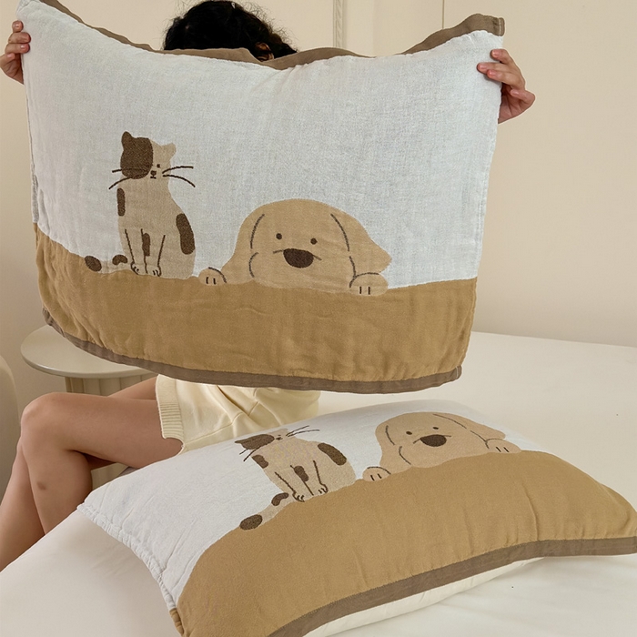 91家纺网 家纺一手货源 找家纺 朴尔家纺-毛巾被 2025新款全棉欣软系列定位四层加厚柔软纱布枕巾 睡窝窝