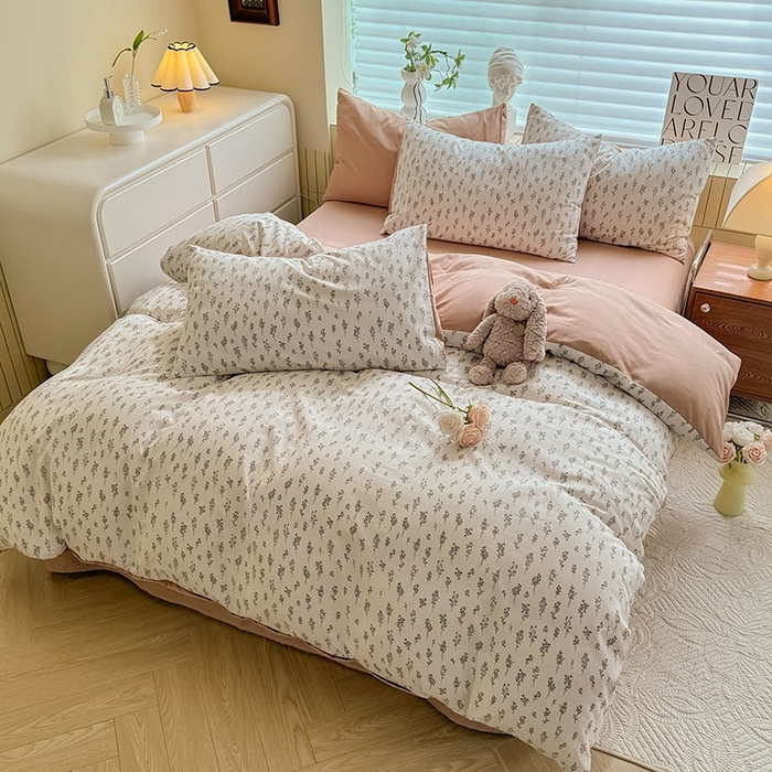 91家纺网 家纺一手货源 找家纺 秋艳家纺 2025新款水洗针织棉四件套 小苍兰