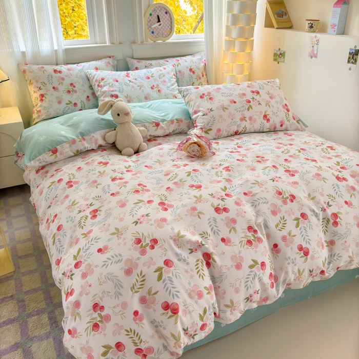 91家纺网 家纺一手货源 找家纺 清雅福 2025全棉13372小清新四件套和单品早春系列第一批-四件套 繁樱似梦