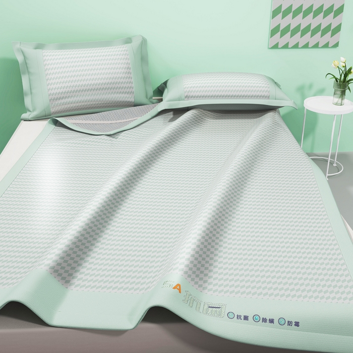 91家纺网 家纺一手货源 找家纺 2025新款冰柔凉席系列-抗菌菱格系列+抗菌良品系列 抗菌菱格-绿色（条席款）