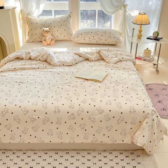 91家纺网 家纺一手货源 找家纺 星巴k家纺 2025糯糯棉A类大豆蛋白纤维夏凉被双层纱水洗棉夏被大豆被 小熊院长