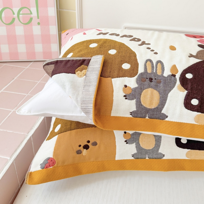 91家纺网 家纺一手货源 找家纺 朴尔家纺-毛巾被 2025新款多彩八层纯棉加厚纱布枕巾 花花兔