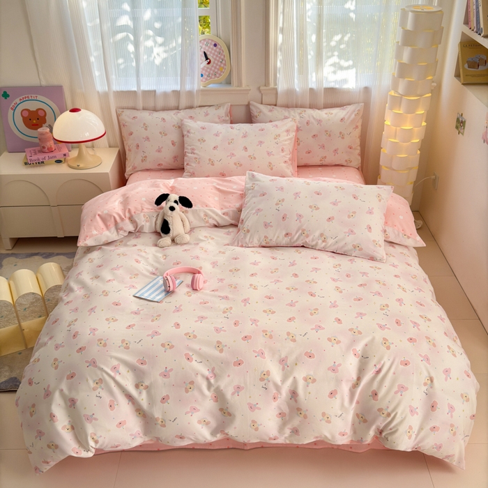 91家纺网 家纺一手货源 找家纺 清雅福 2025全棉13372小清新四件套和单品早春系列第一批 - 单被套 圆可可