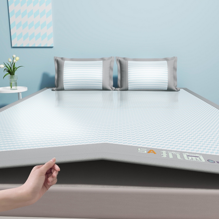 91家纺网 家纺一手货源 找家纺 2025新款冰柔凉席系列-抗菌菱格系列+抗菌良品系列 抗菌菱格-蓝色（条席款）