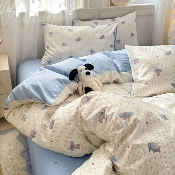 91家纺网 家纺一手货源 找家纺 清雅福 2025全棉13372小清新四件套和单品早春系列第一批-单枕套 跳跳象