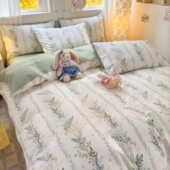 91家纺网 家纺一手货源 找家纺 清雅福 2025全棉13372小清新四件套和单品早春系列第一批 - 单被套 佰草集