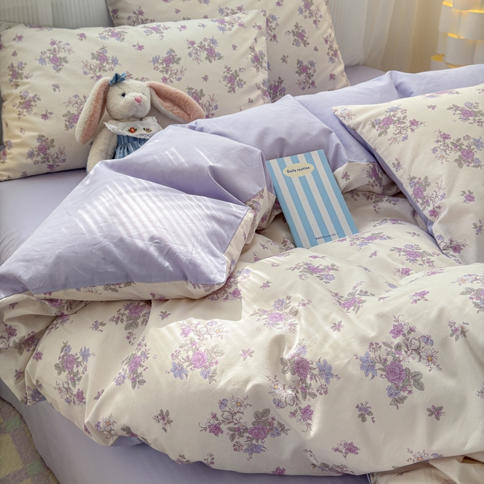 91家纺网 家纺一手货源 找家纺 清雅福 2025全棉13372小清新四件套和单品早春系列第一批 - 单被套 禾春序