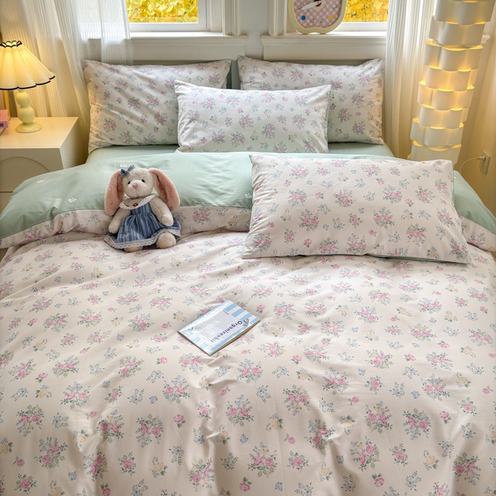 91家纺网 家纺一手货源 找家纺 清雅福 2025全棉13372小清新四件套和单品早春系列第一批-四件套 诗野春日