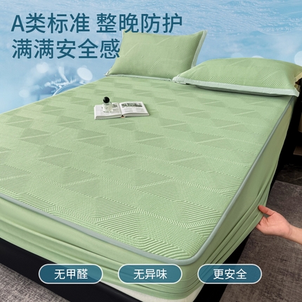 阿牛席业2025新款凉感软席系列-D-凉感豆豆提花床笠 爱巢-绿