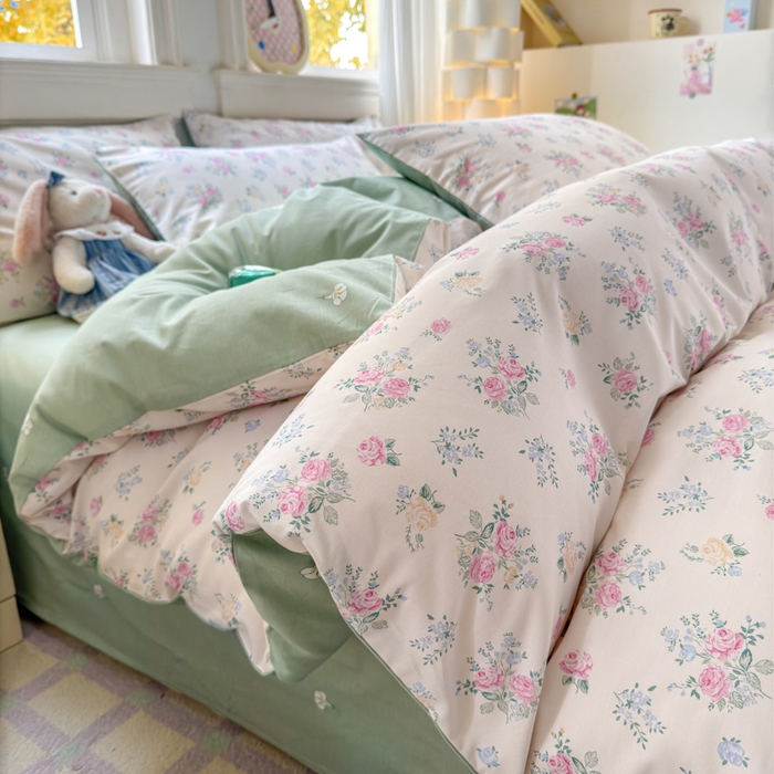 91家纺网 家纺一手货源 找家纺 清雅福 2025全棉13372小清新四件套和单品早春系列第一批-四件套 诗野春日