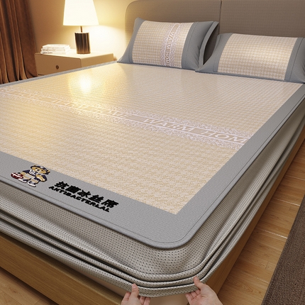 阿牛席业 2025新款熊先生凉感冰丝系列凉席 熊先生-咖床笠款