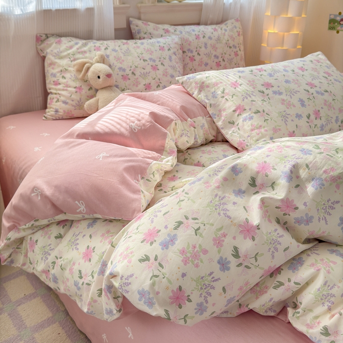 91家纺网 家纺一手货源 找家纺 清雅福 2025全棉13372小清新四件套和单品早春系列第一批-四件套 蝶语