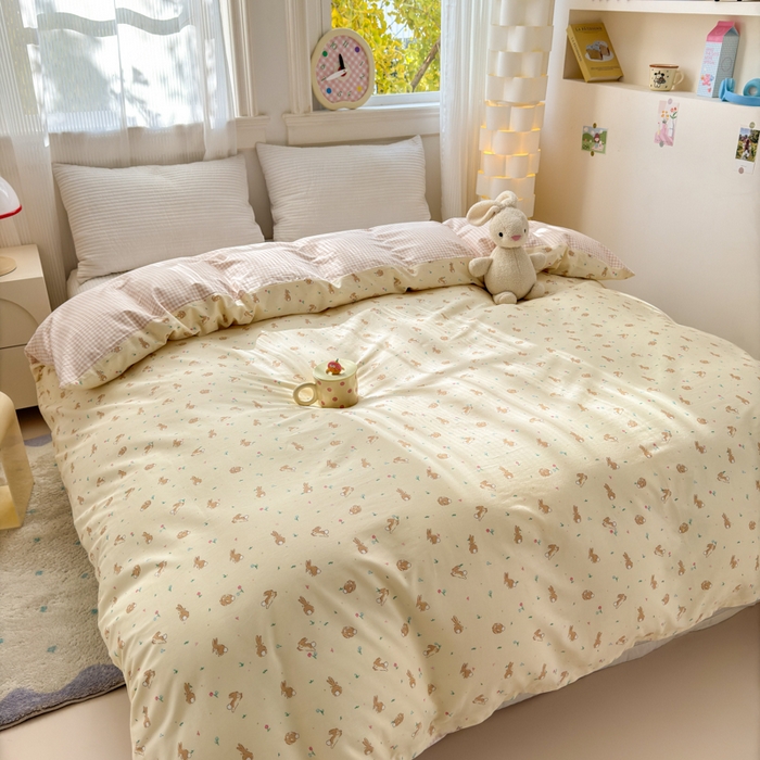 91家纺网 家纺一手货源 找家纺 清雅福 2025全棉13372小清新四件套和单品早春系列第一批-单枕套 兔精灵