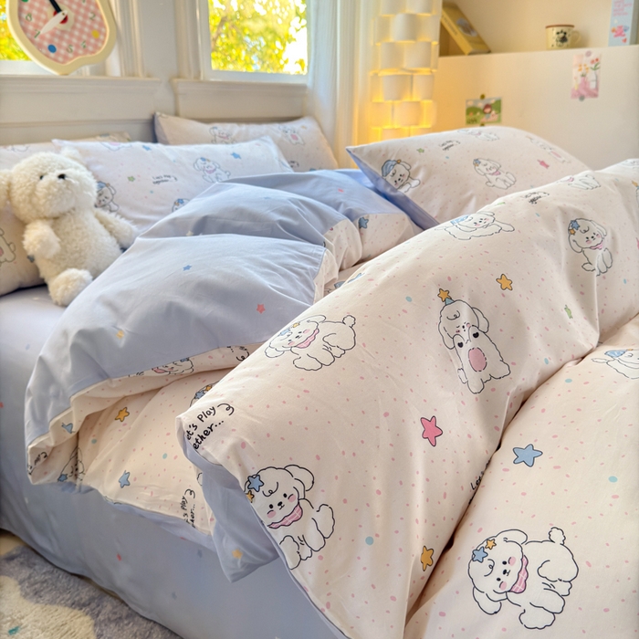 91家纺网 家纺一手货源 找家纺 清雅福 2025全棉13372小清新四件套和单品早春系列第一批-四件套 小诗朵朵