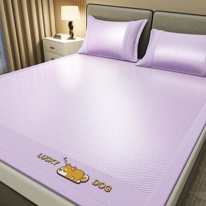 91家纺网 家纺一手货源 找家纺 阿牛席业 2025新款冰藤凉席系列帕帕狗 帕帕狗-紫色