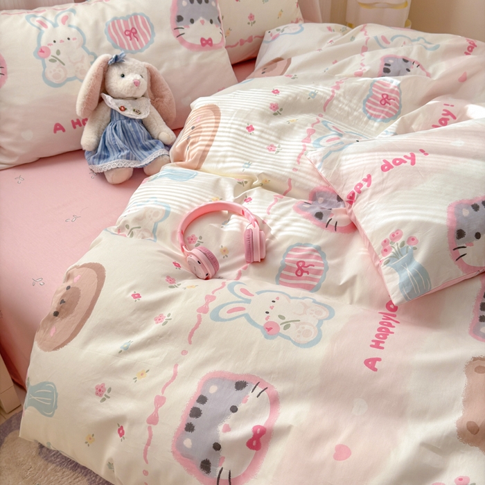 91家纺网 家纺一手货源 找家纺 清雅福 2025全棉13372小清新四件套和单品早春系列第一批-单枕套 忆伴时光