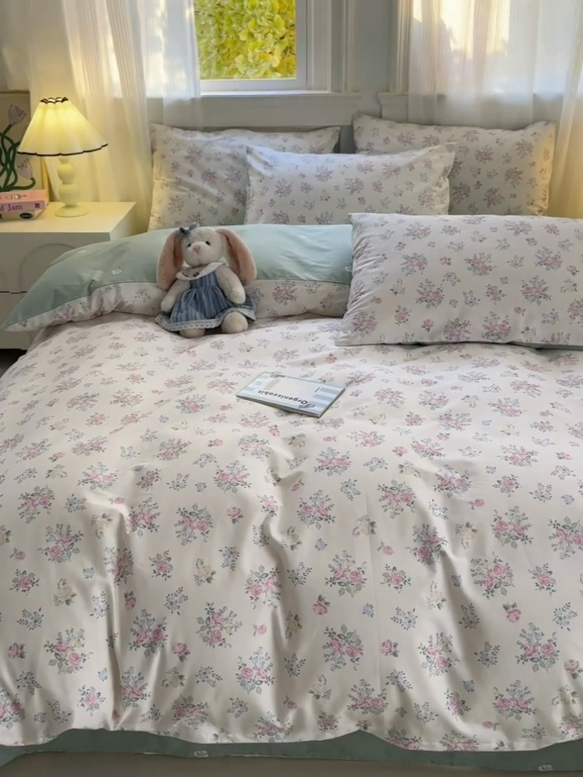 91家纺网 家纺一手货源 找家纺 清雅福 2025全棉13372小清新四件套和单品早春系列第一批-四件套 诗野春日